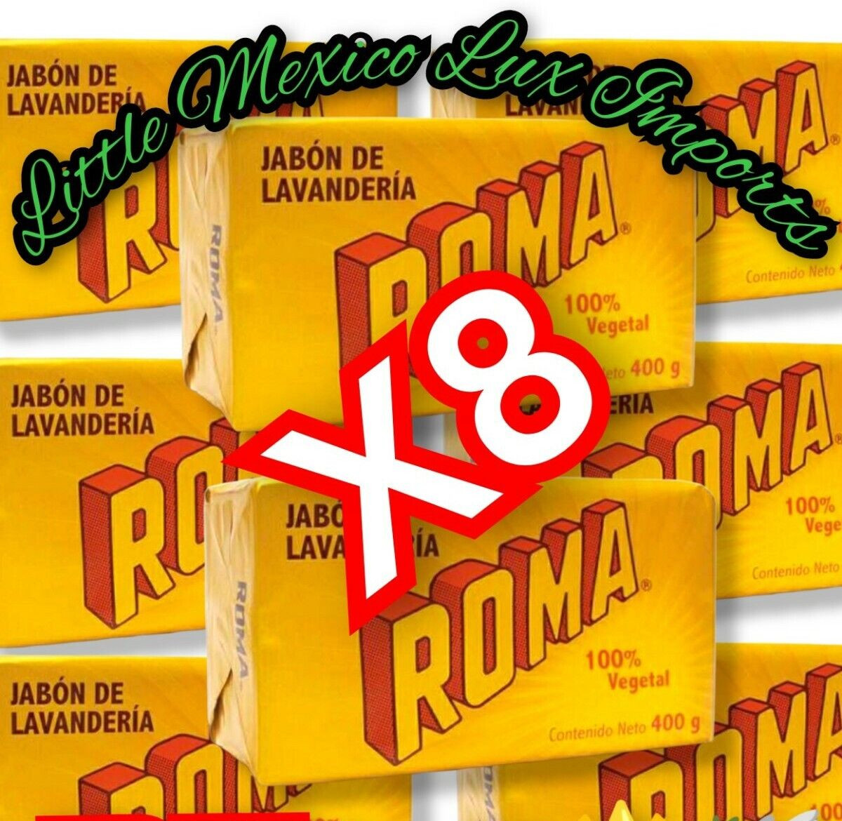 8 x 400g ROMA SOAP JABON DE LAVANDERIA 100% VEGETAL ECHO EN MEXICO( 🚚🌟🕊️)