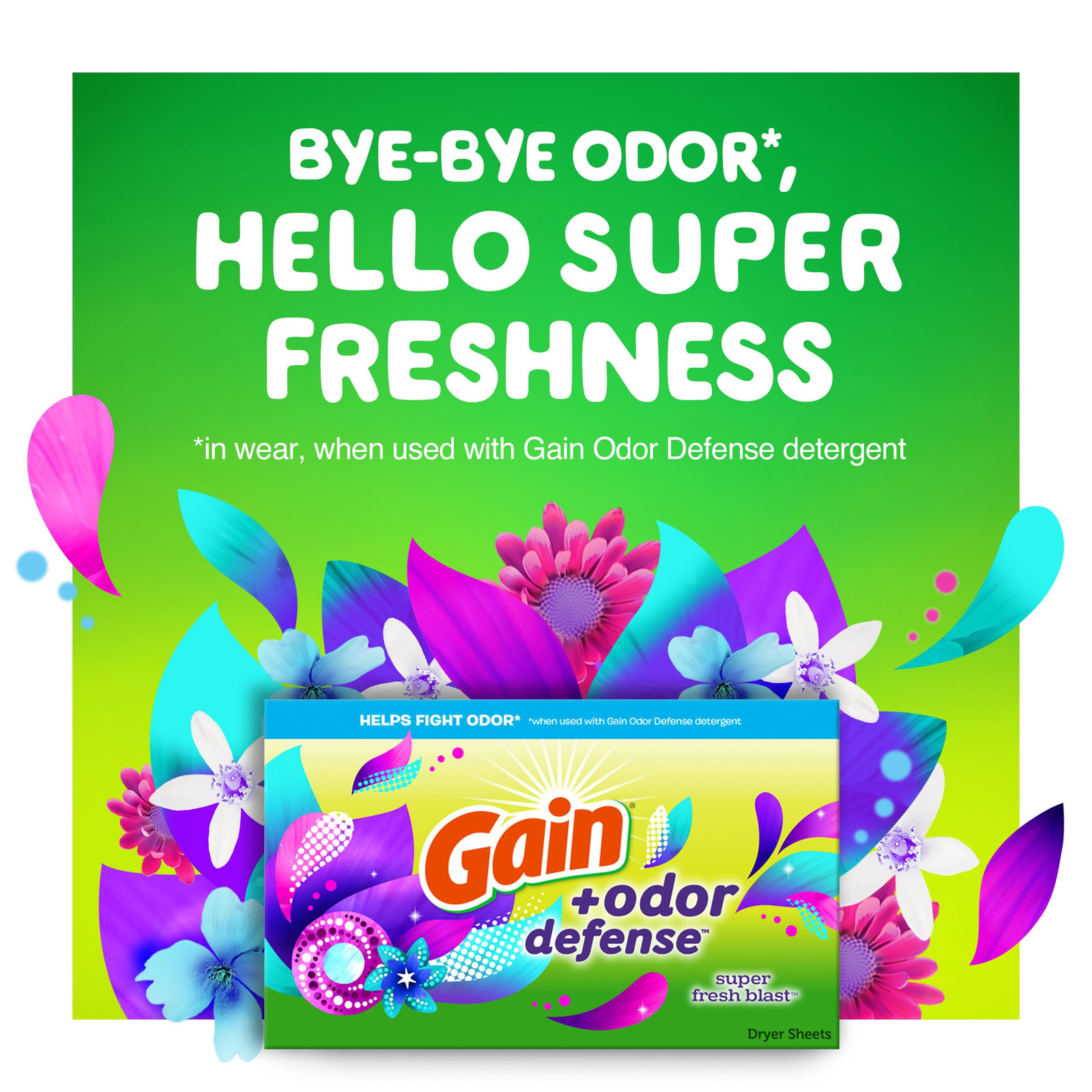 Gain Odor Defense Dryer Sheets Super Fresh Blast 120 Count Softens and Freshens