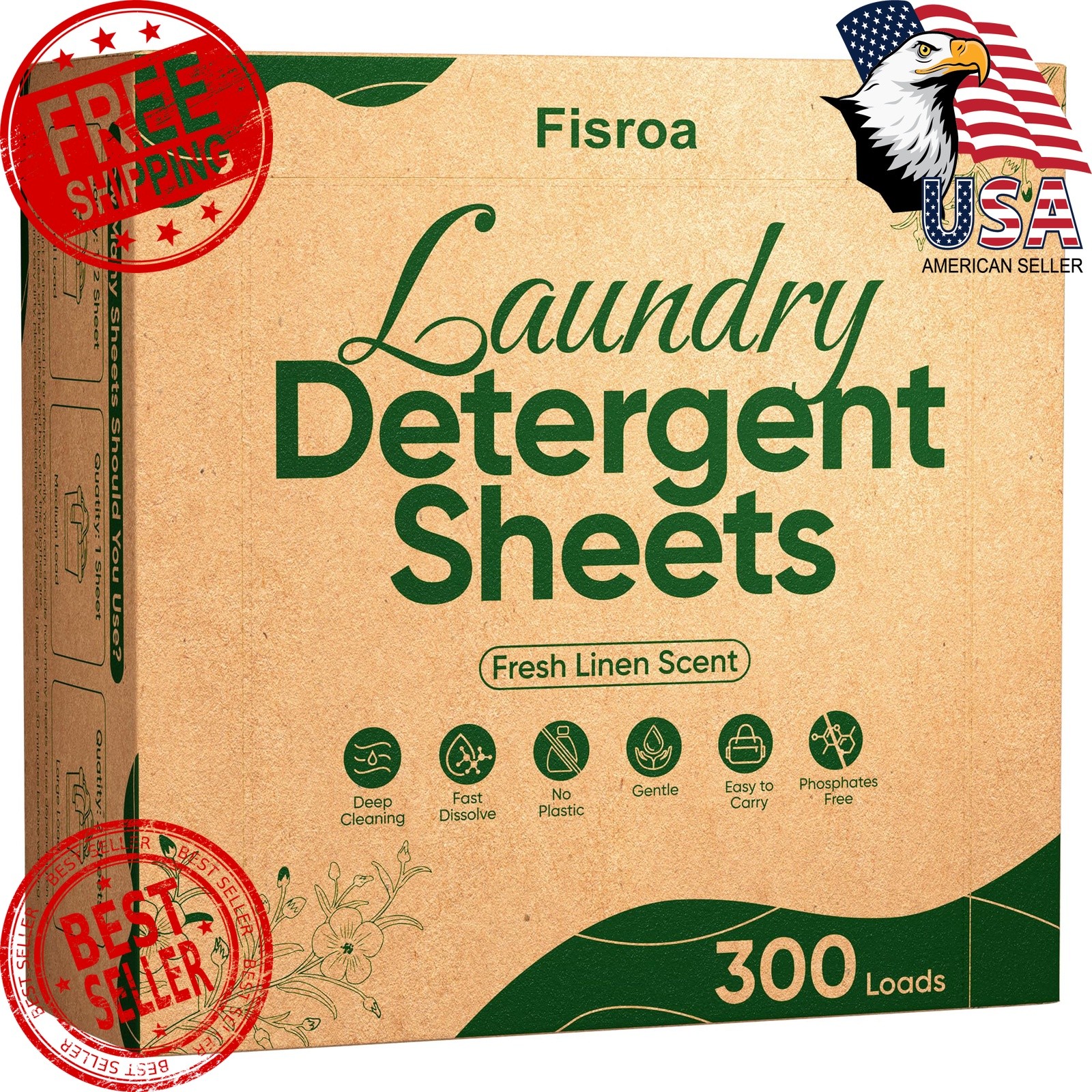 Fisroa Laundry Detergent Sheets Fresh Linen 150ct