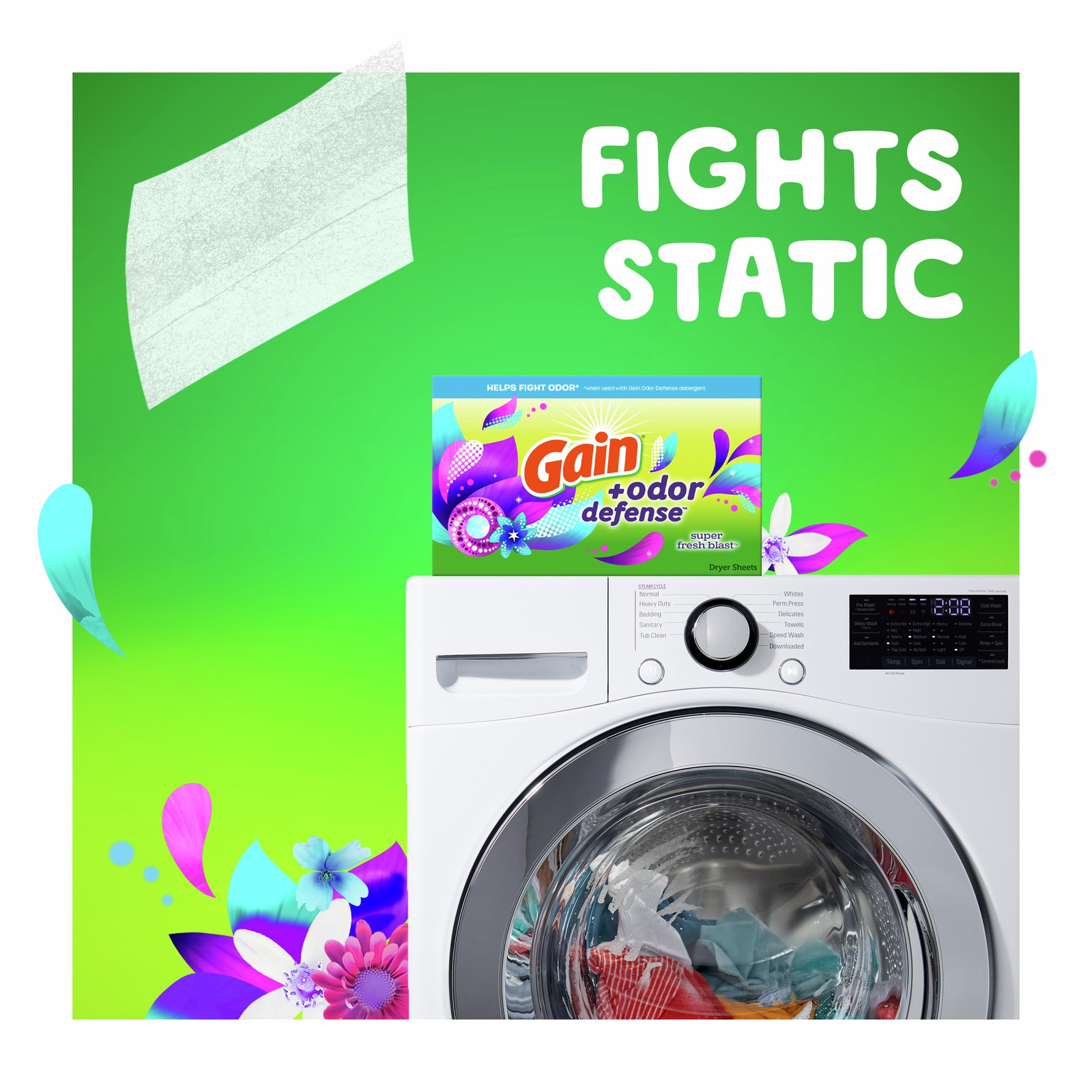 Gain Odor Defense Dryer Sheets Super Fresh Blast 120 Count Softens and Freshens