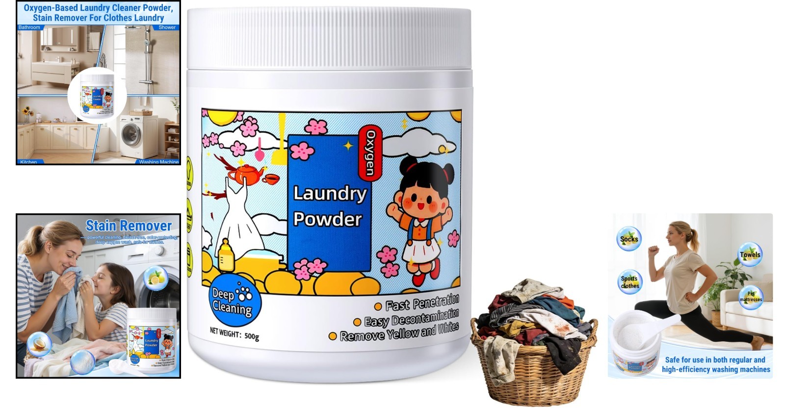 Oxygen Laundry Detergent Powder – Powerful Stain Remover, Unscented, 16.67 Fl Oz