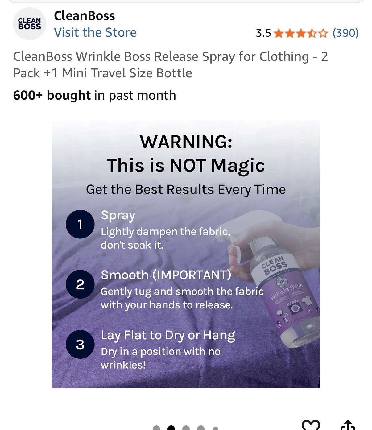 CleanBoss Wrinkle Boss Wrinkle Release Spray Odor/Static Control 12 fl oz