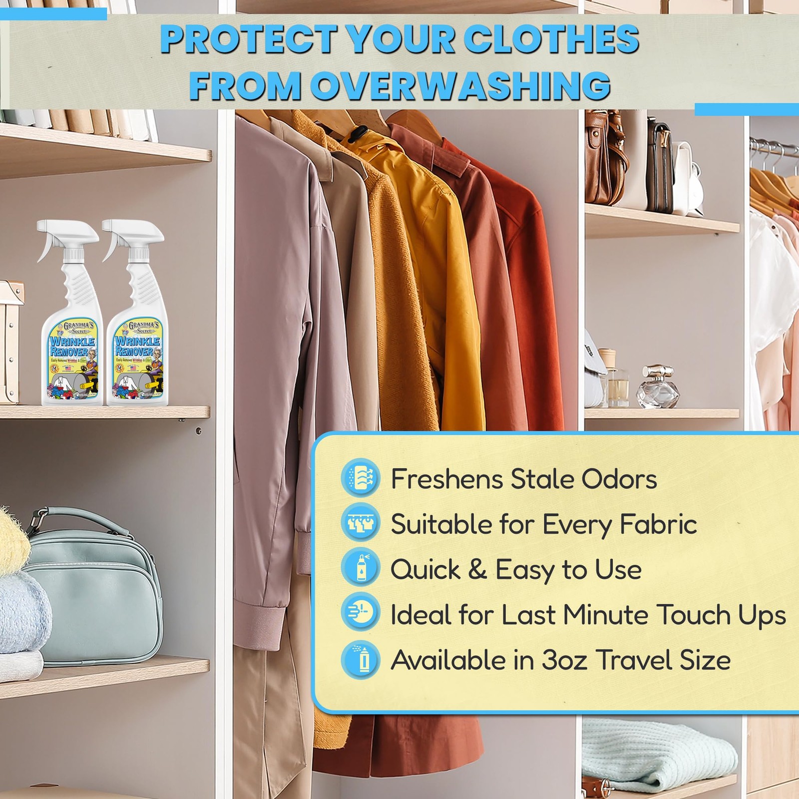 Grandma’s Secret Wrinkle Remover – Release Spray, Odor Combo Pack
