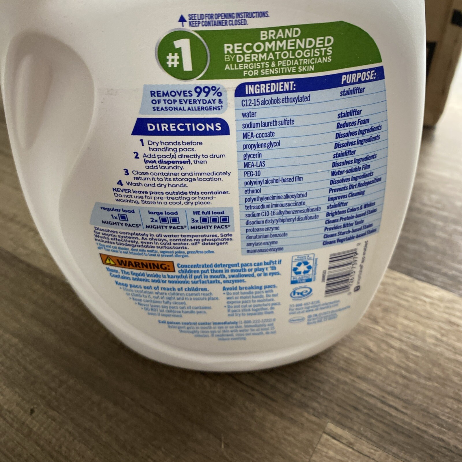 All W/ Stainlifters Mighty packs Laundry Detergent Free Clear Oxi 2pk 56ct Ea./t