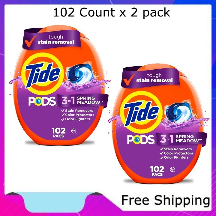 Tide PODS Laundry Detergent Soap Pacs, Spring Meadow Scent, 102 Count x 2 pack