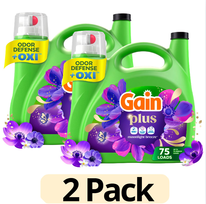 2 Pack Gain Plus Oxi Liquid Laundry Detergent Moonlight Breeze 99 oz