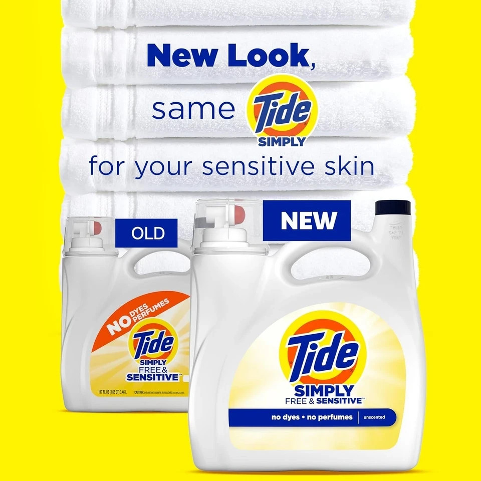 Tide Simply Liquid Laundry Detergent, Free Sensitive Scent, 89 Loads, 117 fl oz