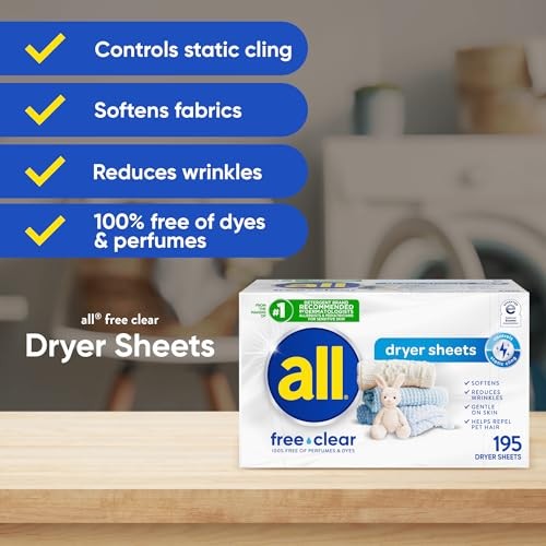 All Fabric Softener Dryer Sheets Sensitive Skin Free Clear 195 Count