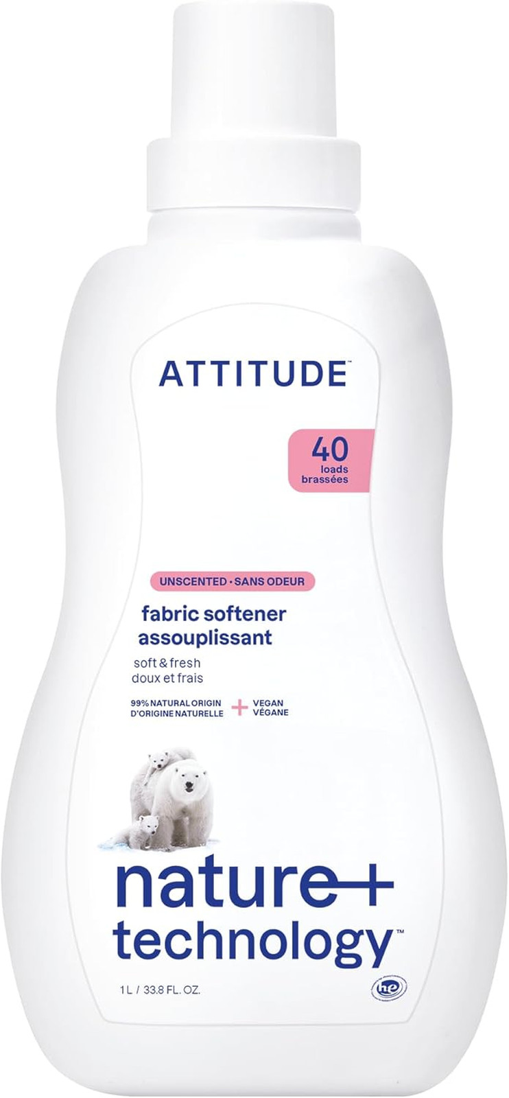 ATTITUDE Liquid Fabric Softener, Plant-Based & Vegan, HE Compatible, Naturally D