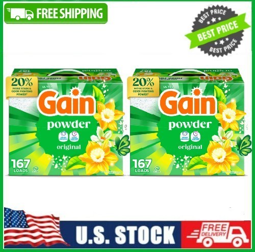 2 PACK Gain Powder Laundry Detergent, Original Scent, 154 oz, 167 Loads