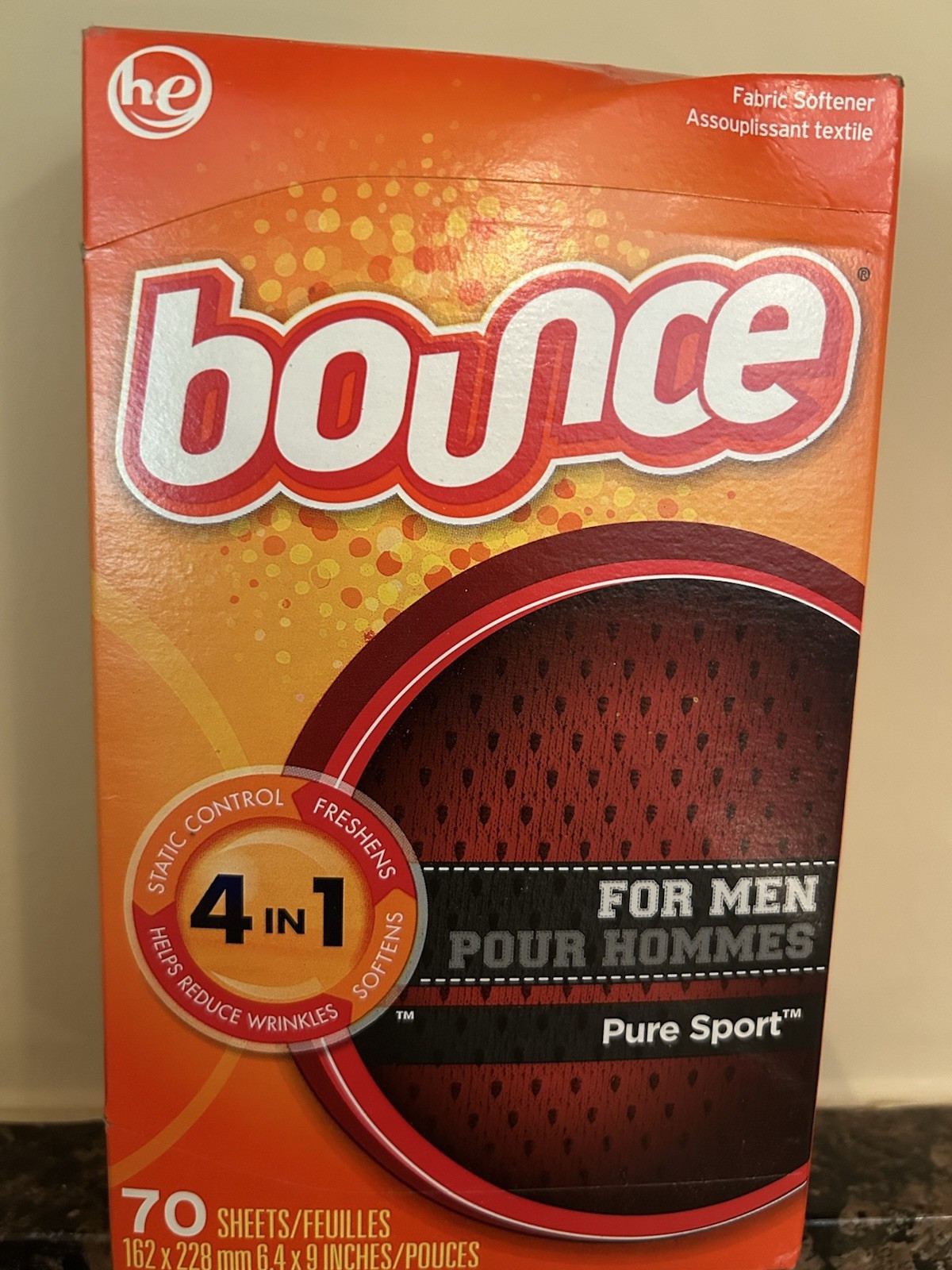 Bounce for Men Pure Sport Fabric Softener Dryer Sheets 105 Sheets NEW FRESH