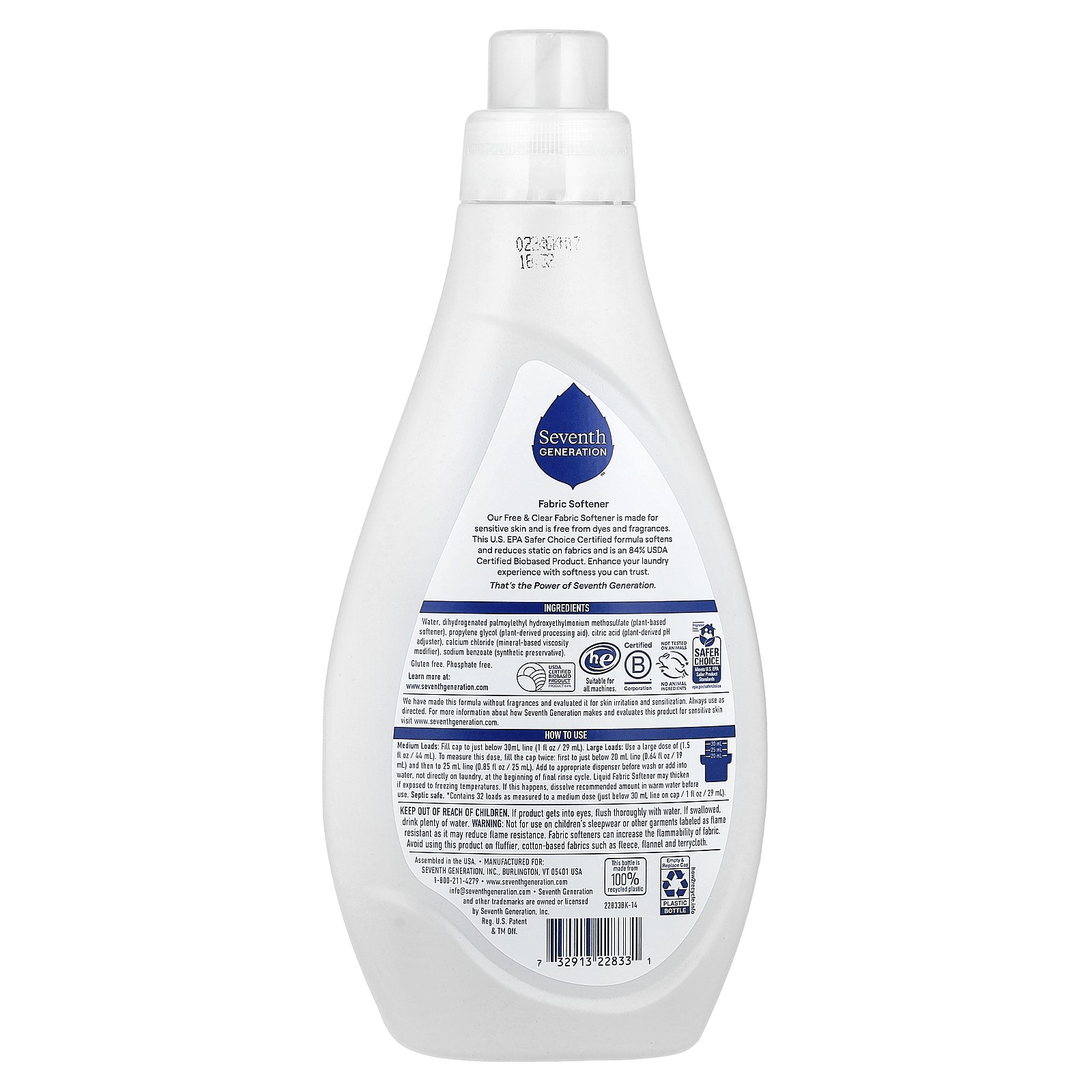 Fabric Softener, Free & Clear, 32 fl oz (946 ml)