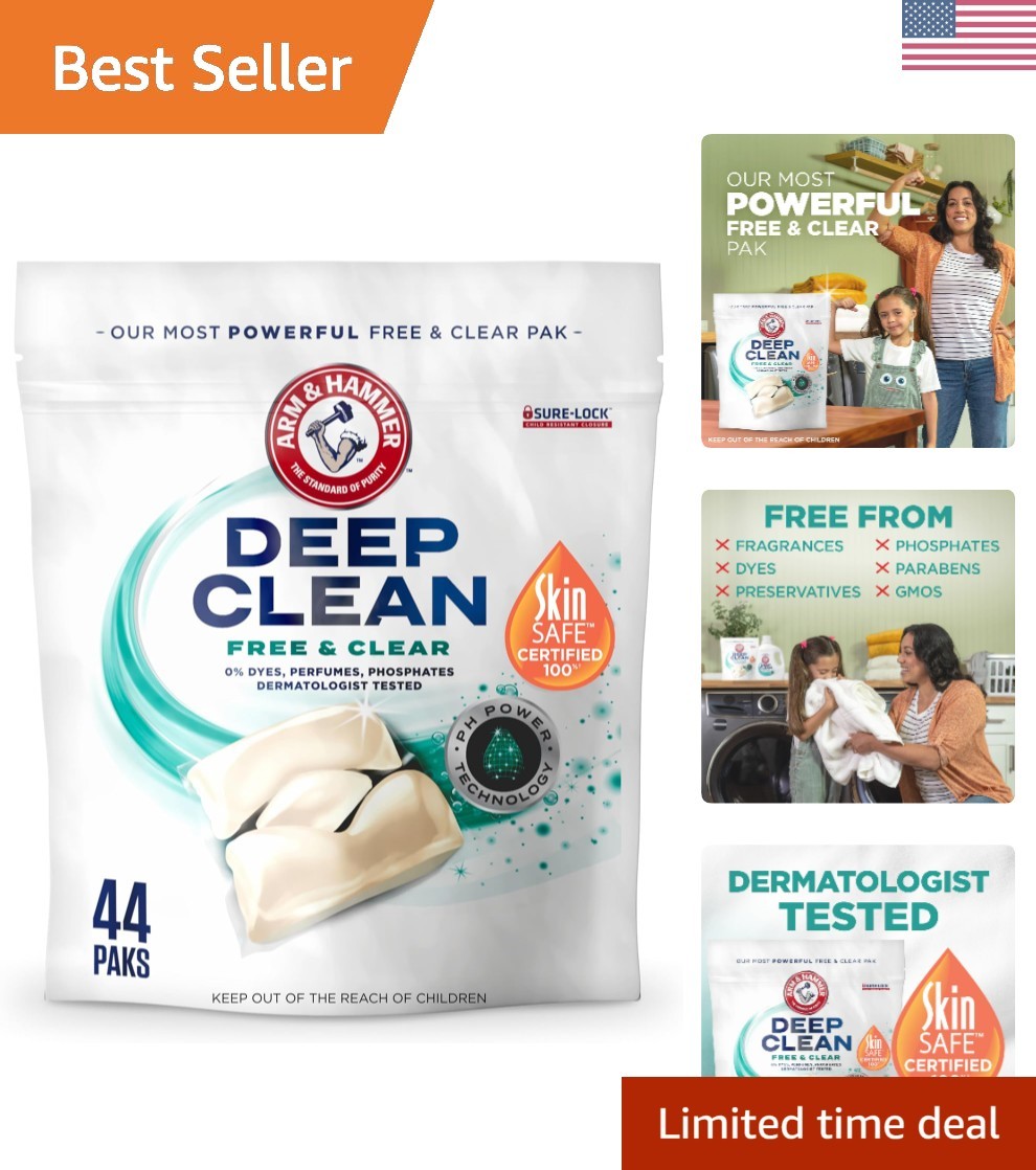Deep Clean Free & Clear Power Paks Concentrated Laundry Detergent, Free of Dy…