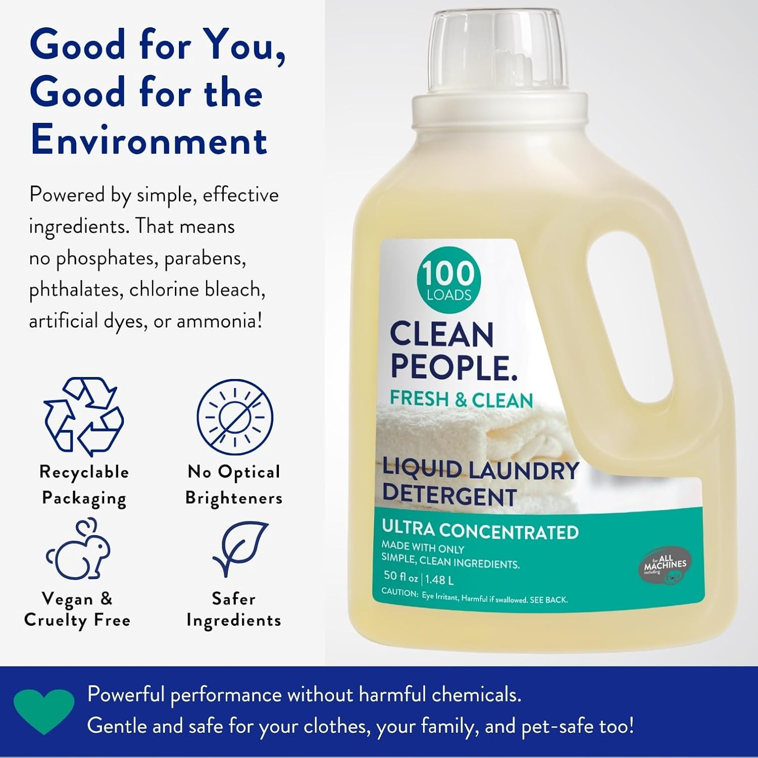 The Clean People Liquid Laundry Detergent – Stain Fighting – Ultra, 200 Loads