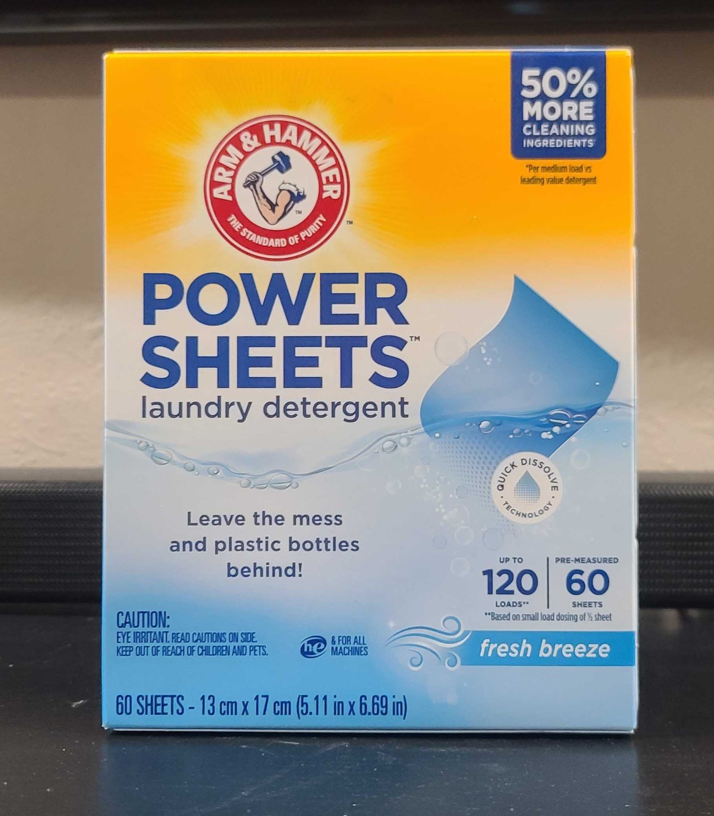 ARM & HAMMER Power Sheets Laundry Detergent, Fresh Breeze, 60 Count, Breeze