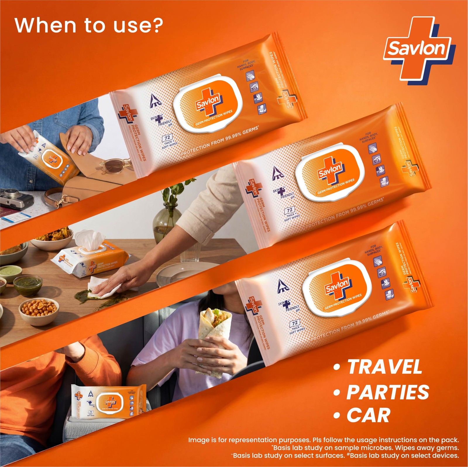 ITC Savlon 72ct Thick Soft Wet Wipes Fliptop Lid | 99.99% Germ Protection