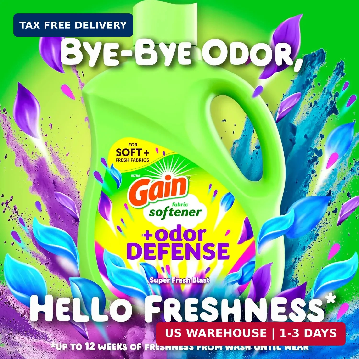 Gain Super Fresh Blast Liquid Odor Defense Fabric Softener, 140 FL OZ 190 Load,