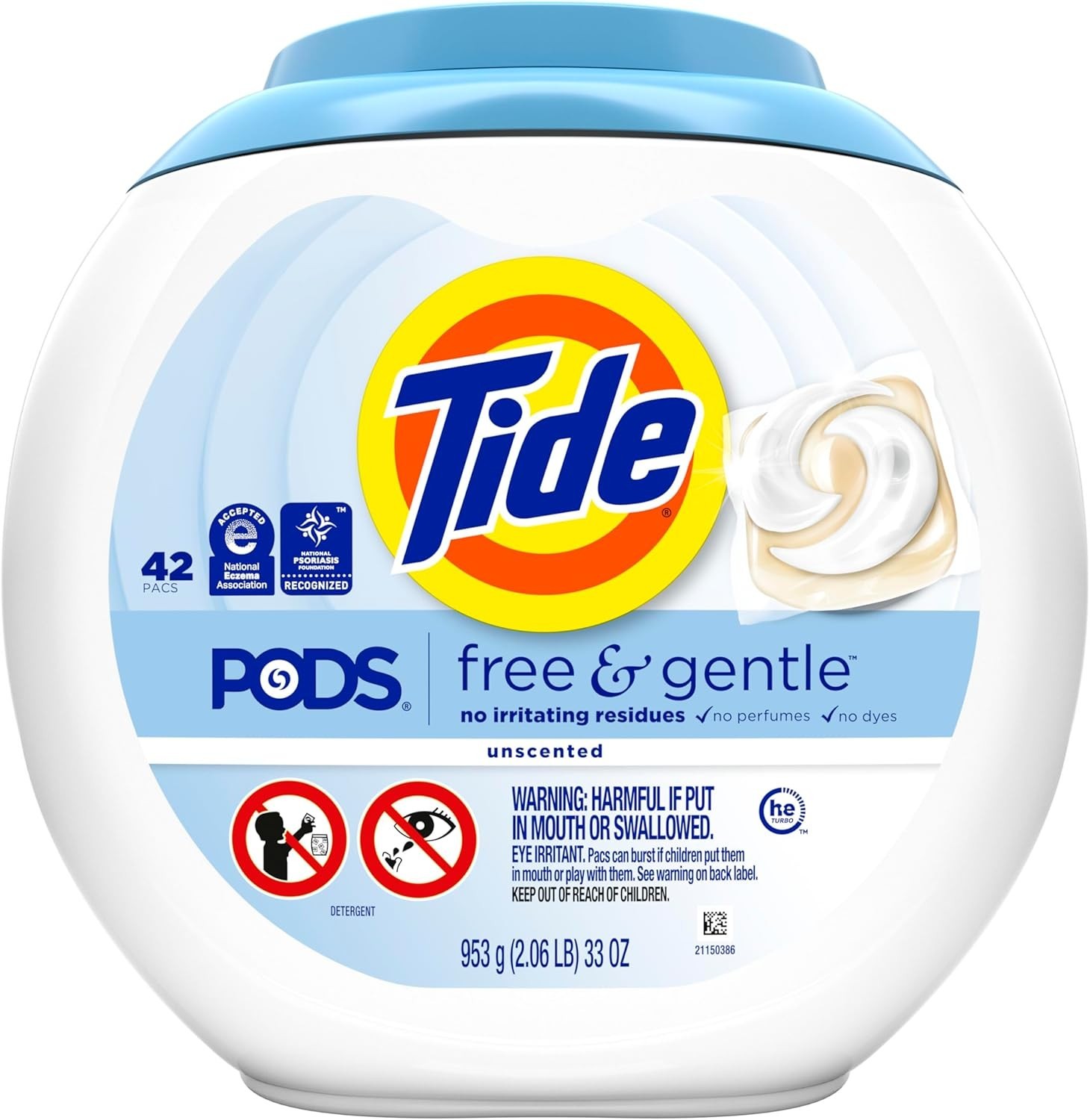 Tide Free & Gentle Laundry Detergent Pods, 42 Count, Unscented & Hypoallerge NEW