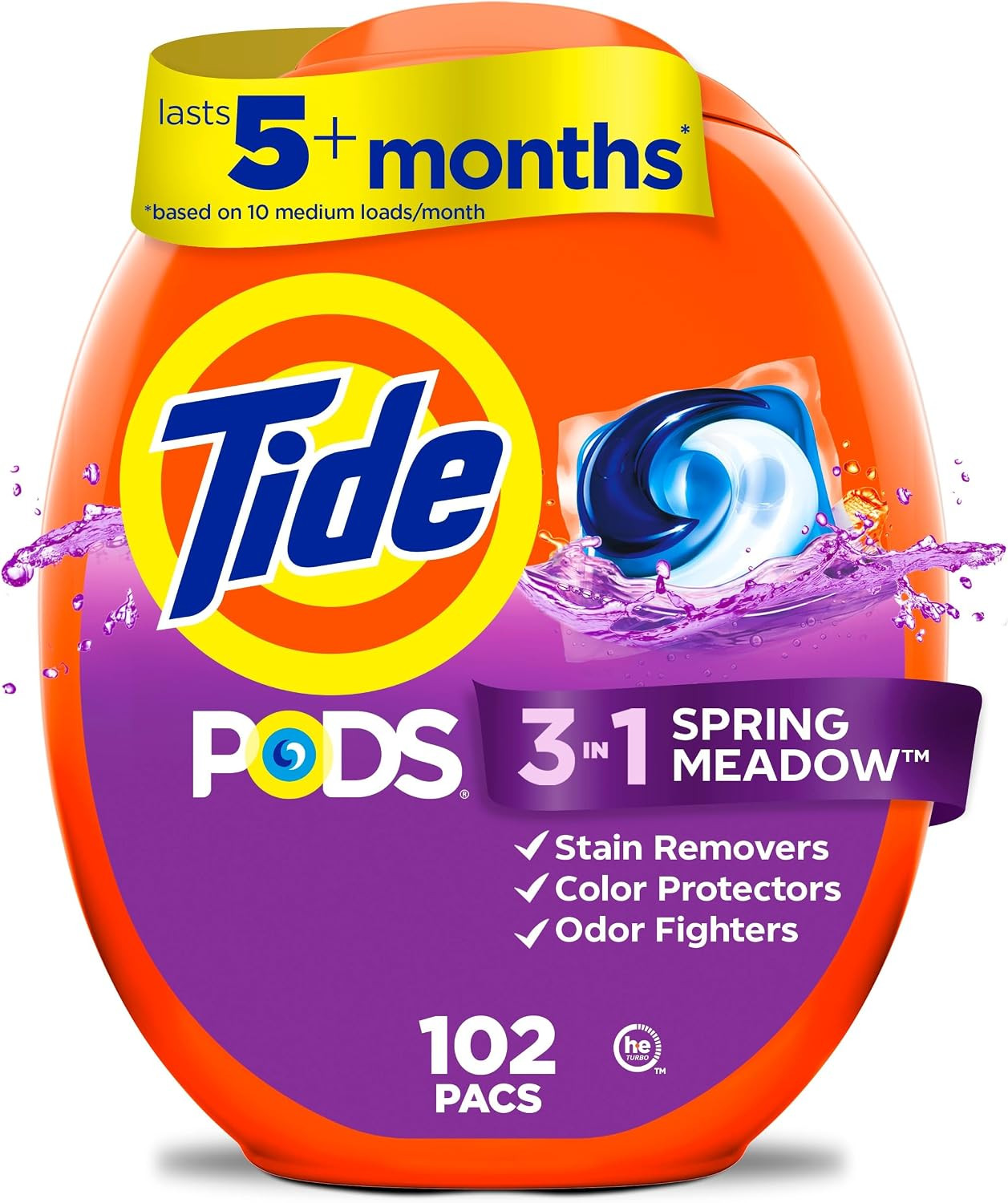 PODS Laundry Detergent Pacs, 3-In-1 Stain Remover, Odor Fighter, Color Protector