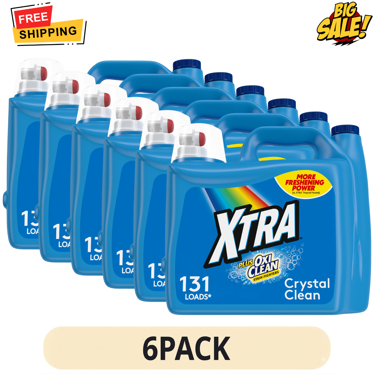 6 Pack Xtra Plus OxiClean Laundry Detergent Liquid 203.1 oz 131 Load Bottle