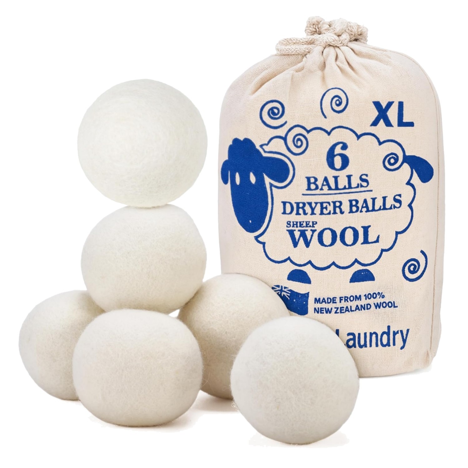 EcoJeannie Wooland Wholesale Bulk Laundry XL 100% Wool Dryer Balls,