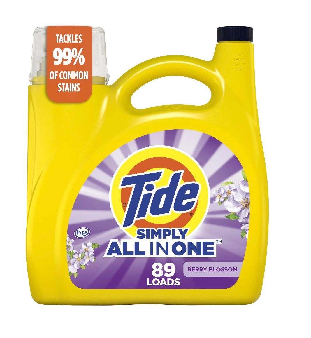 Tide Simply Laundry Detergent Liquid, Berry Blossom Scent, 117 fl oz, 89 Loads