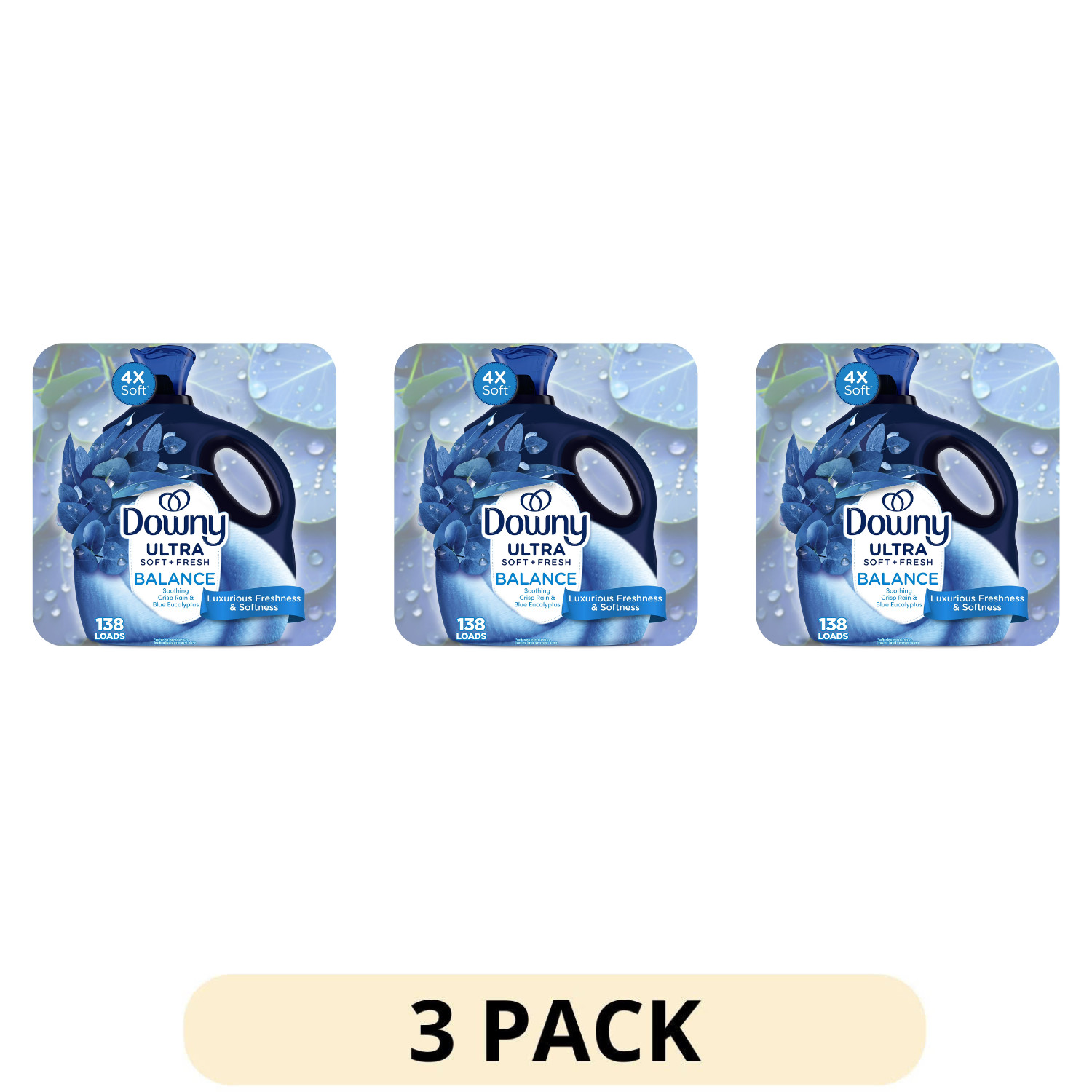 3 Pack Downy Ultra Soft Fabric Softener Balance Crisp Rain 93 fl oz 138 Loads