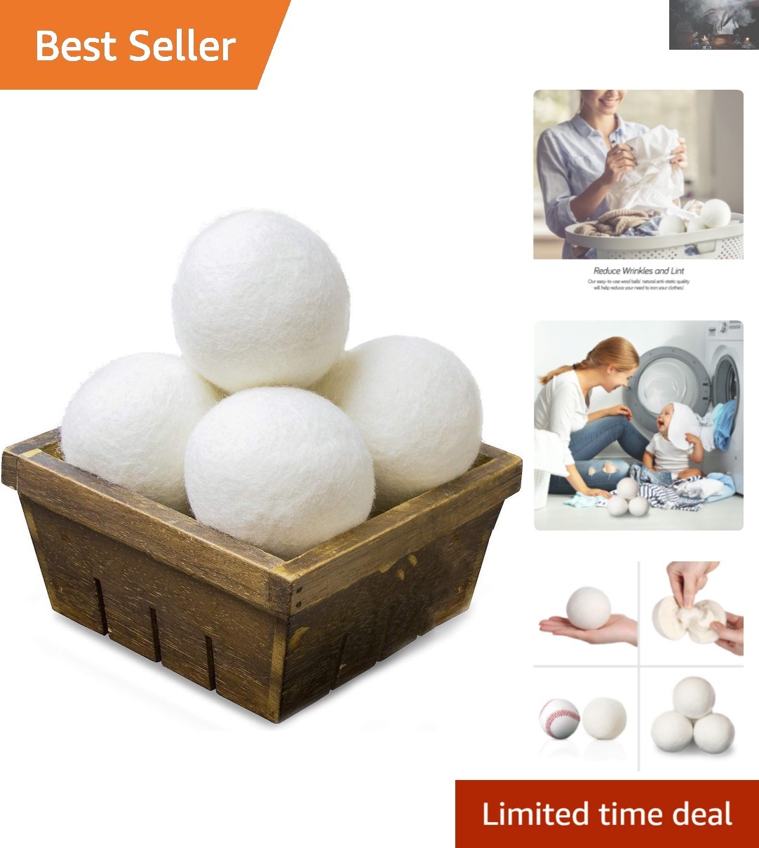 100% Natural Wool Dryer Balls – Lint Free, Chemical Free, Baby Safe Set of 4