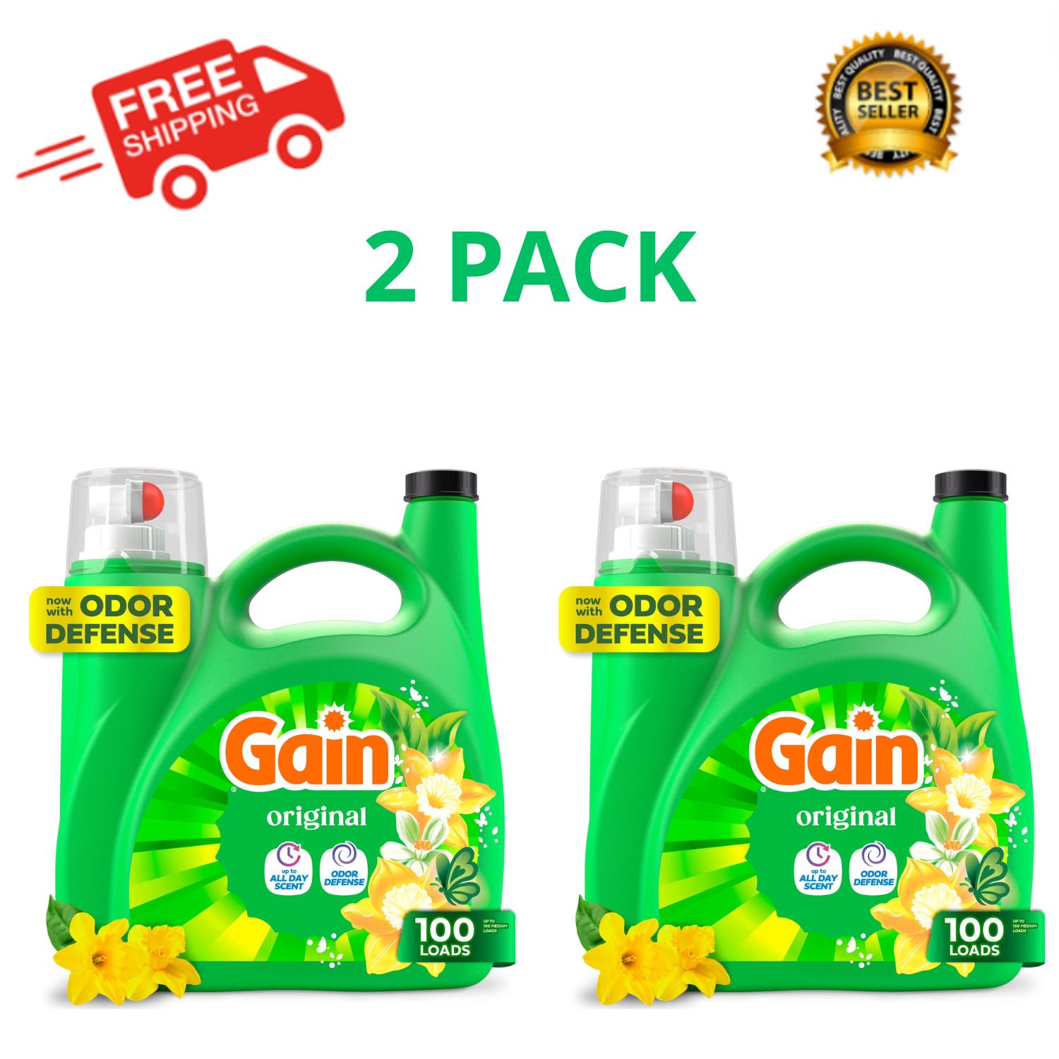 Gain Liquid Laundry Detergent Original 132oz 100 Loads HE, 2 Pack