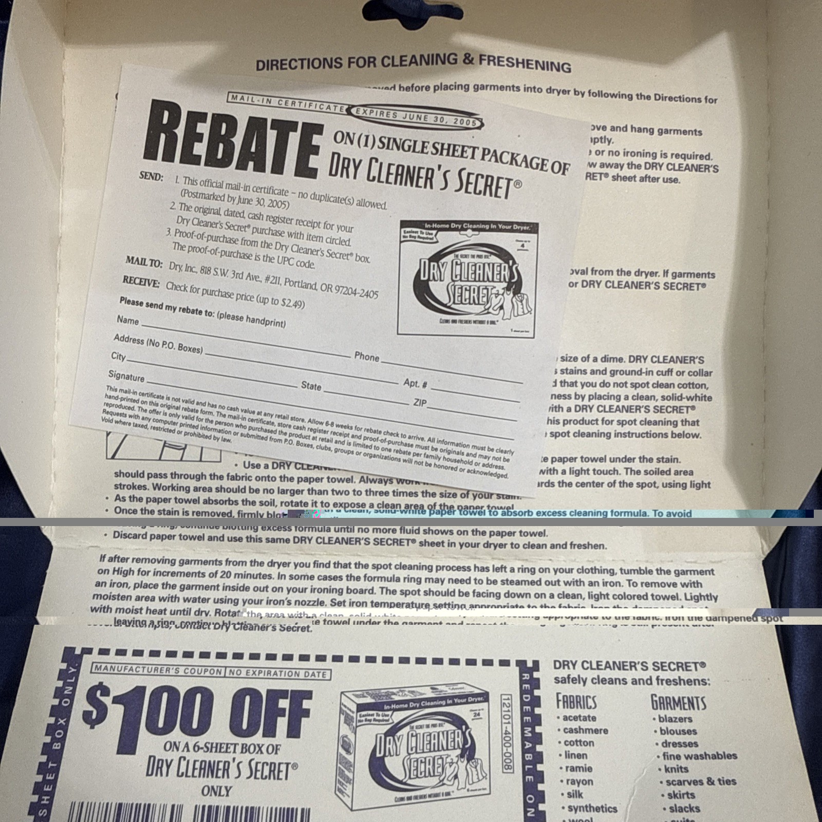 Dry Cleaners Secret 1 Sheet Total Dry Clean At Home NEW Vintage 2000-2003