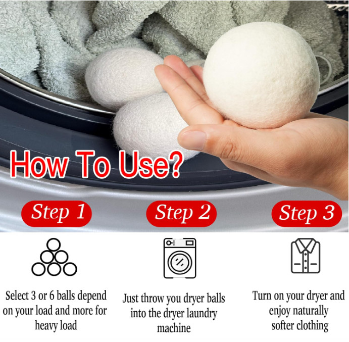 Wool Dryer Balls 6 Pack XL, 3″ Genuine New Zealand Wool to Core, 100% Organic