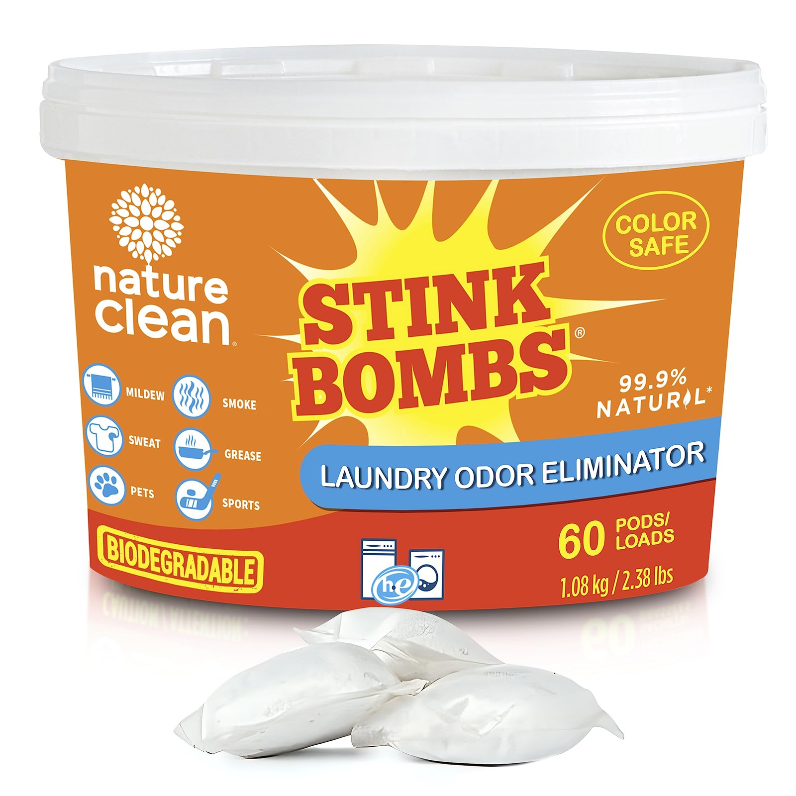 Nature Clean Stink Bombs Laundry Odor Eliminator Pods 60 Count (Pack of 1)
