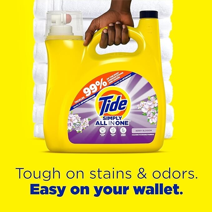 Tide Simply Clean & Fresh Liquid Laundry Detergent, Berry Blossom Scent, 89 load
