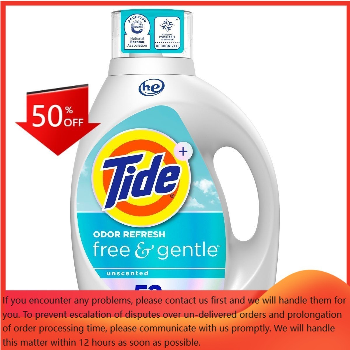 Tide Free & Gentle Unscented HE Deep Cleaning Concentrated 52 Loads – 73 fl oz