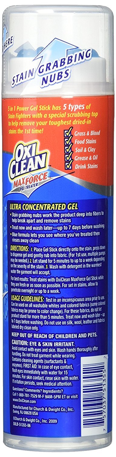 Oxi Clean 5-IN-1 POWER Max Force GEL STICK Pre-Treater HQ STAIN REMOVER CLEANER