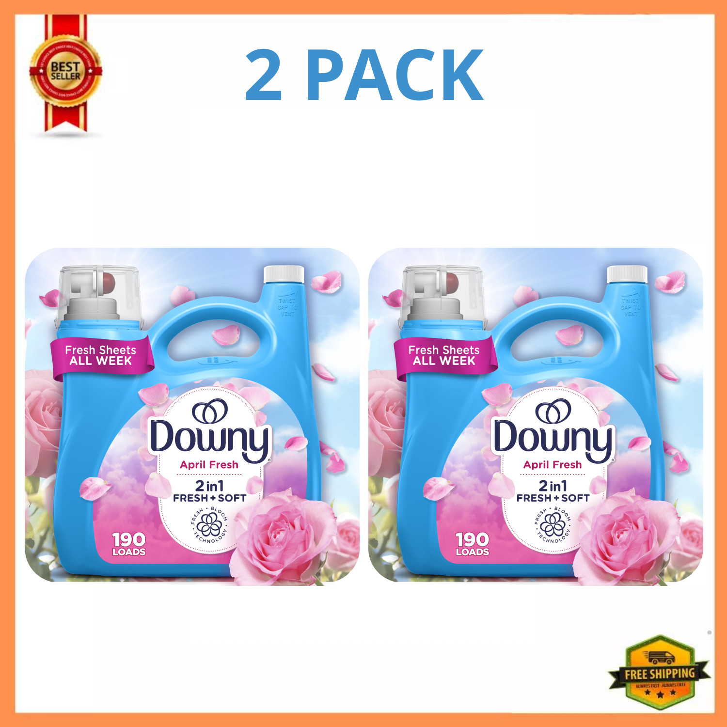 Downy April Fresh Liquid Fabric Softener 140oz 190 Loads Laundry, 2 Pack