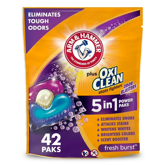 ARM and HAMMER Plus OxiClean 5-in-1 Laundry Detergent Power Pks Fresh Burst 42ct