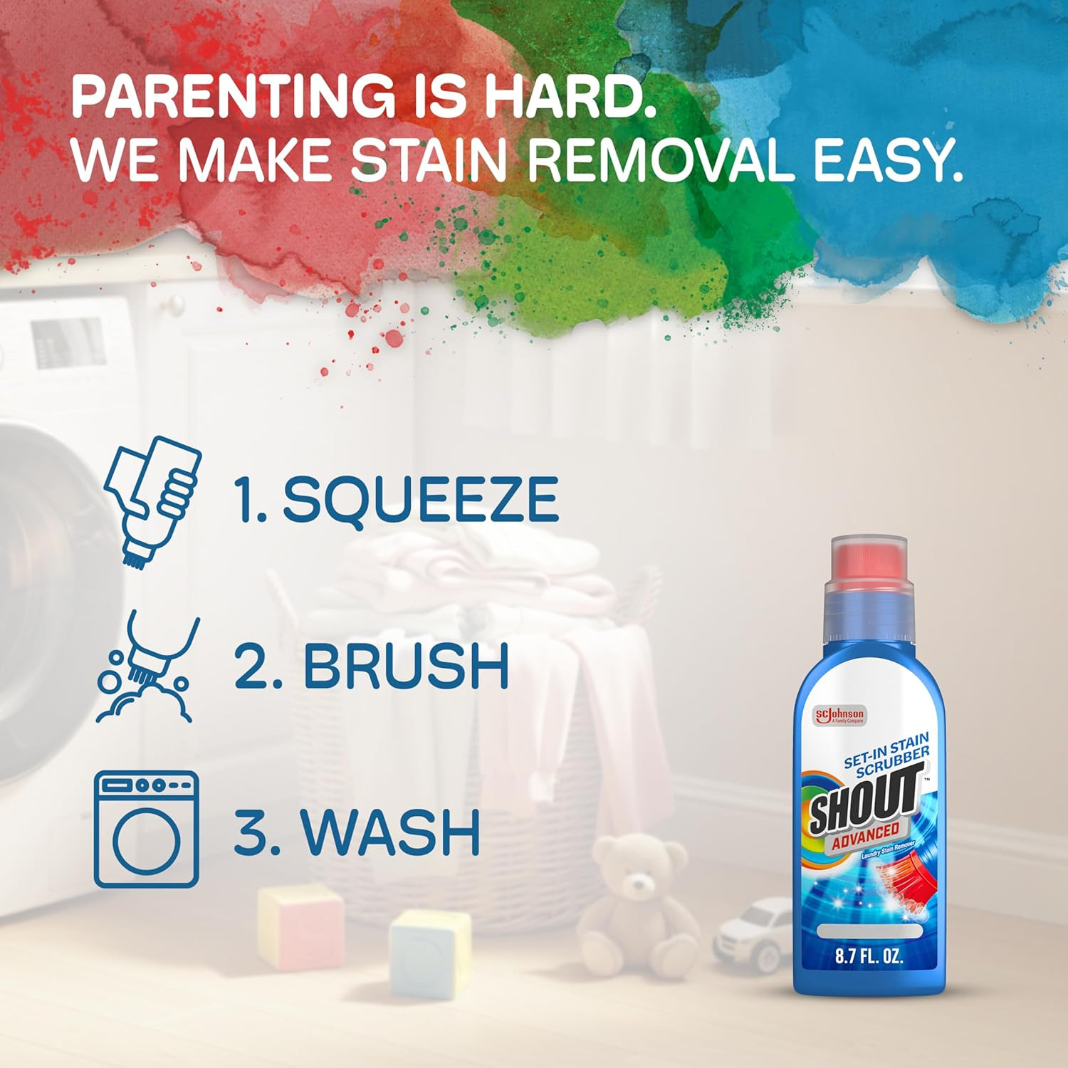 Shout Advanced Ultra Concentrated Laundry Stain Remover Gel Scrubber Brush 8.7oz