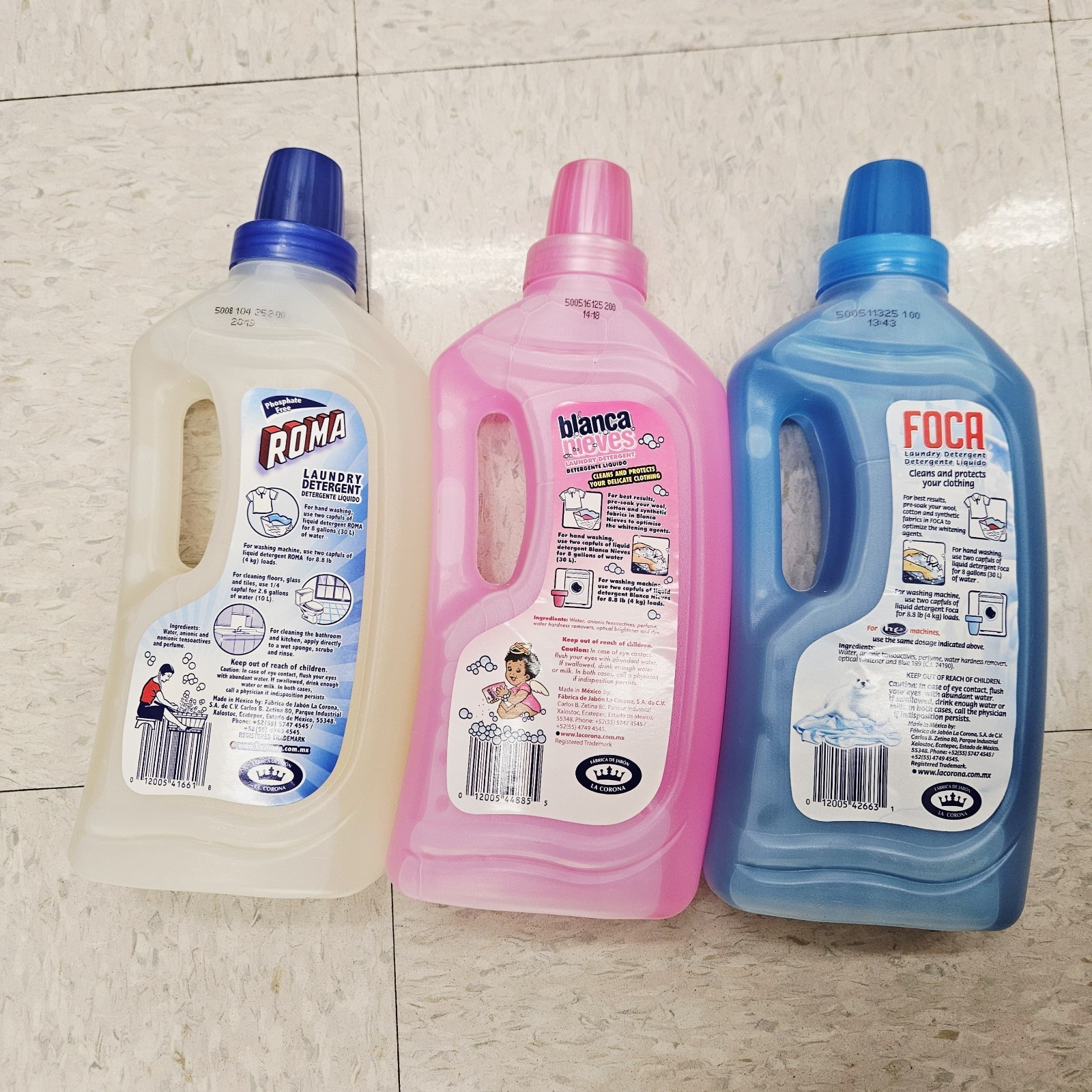 Laundry Liquid Soap Lot Of 3 Roma Foca Blanca Nieves 33.81 Fl