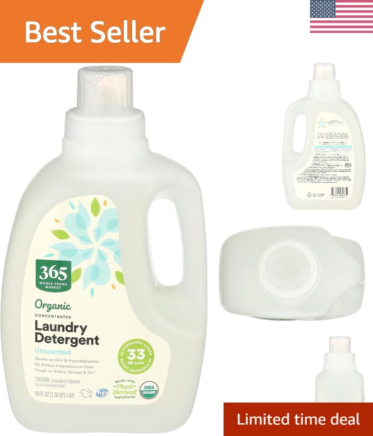 33 HE Loads of Organic Unscented Detergent – Gentle & Hypoallergenic Formula