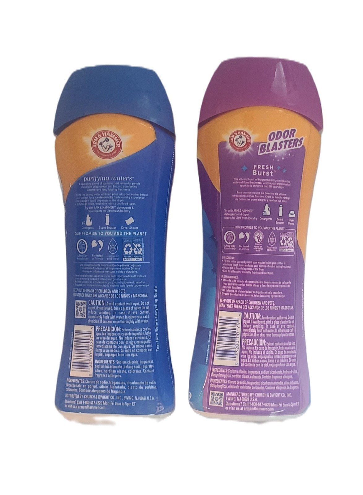 Lot of 2 Arm & Hammer In-Wash Scent Booster 15oz Purifying Waters & Odor Blaster
