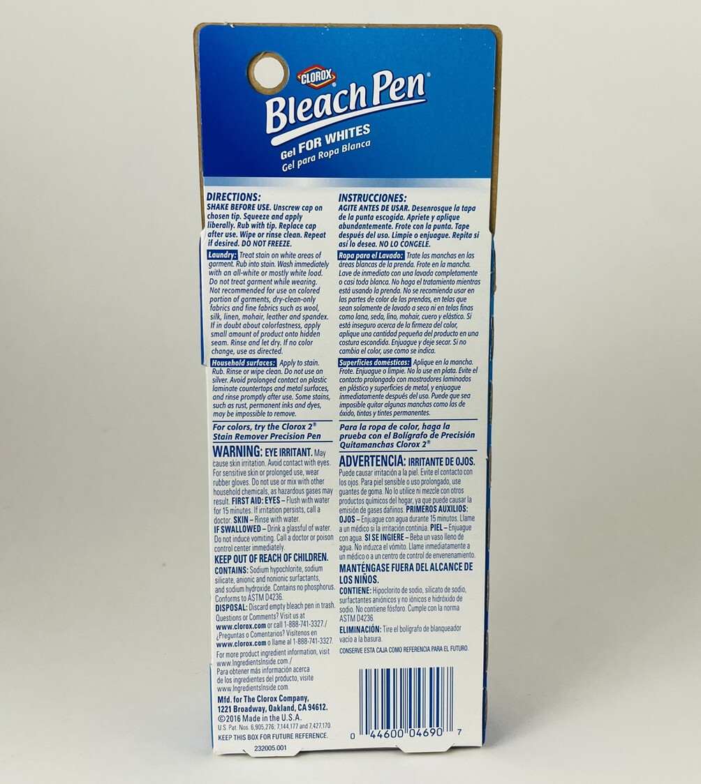 Clorox Bleach Pen Gel For Whites, Dual Tips, New In Package