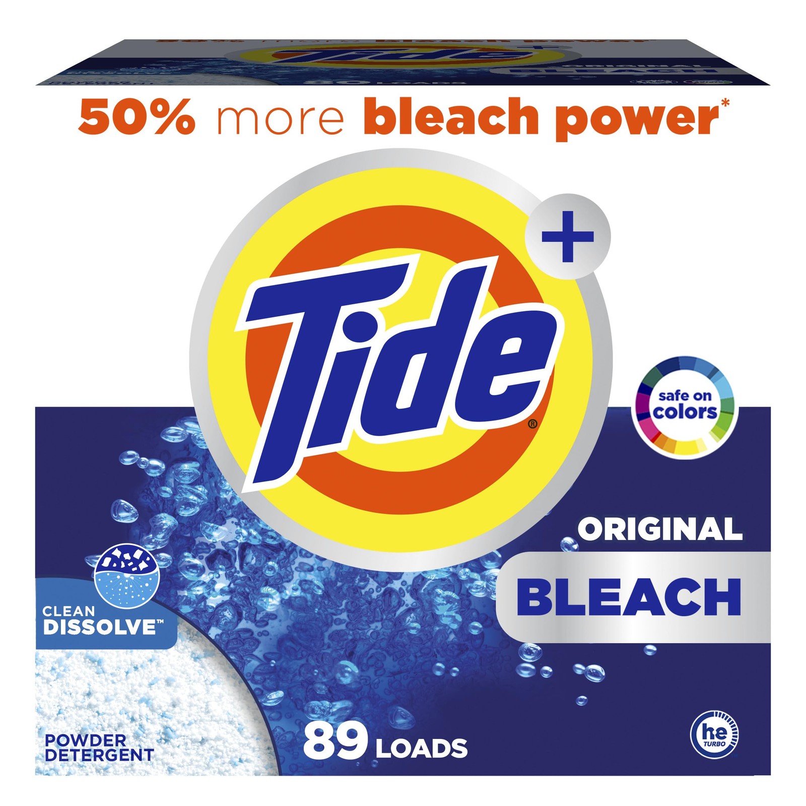 Tide Powder Laundry Detergent with Bleach, Original Scent, 89 Loads, 129 oz