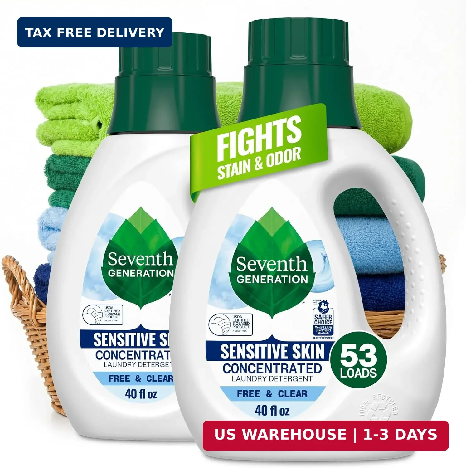 Concentrated Free & Clear Laundry Detergent, 40 oz, Pack of 2