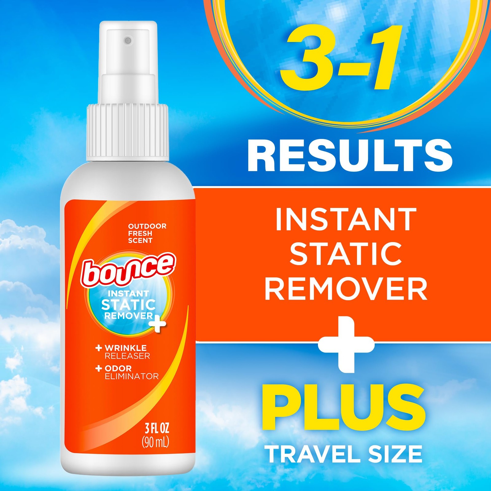 Bounce Anti Static Spray, 3 in 1 Anti Static & Instant Wrinkle Release, Odor