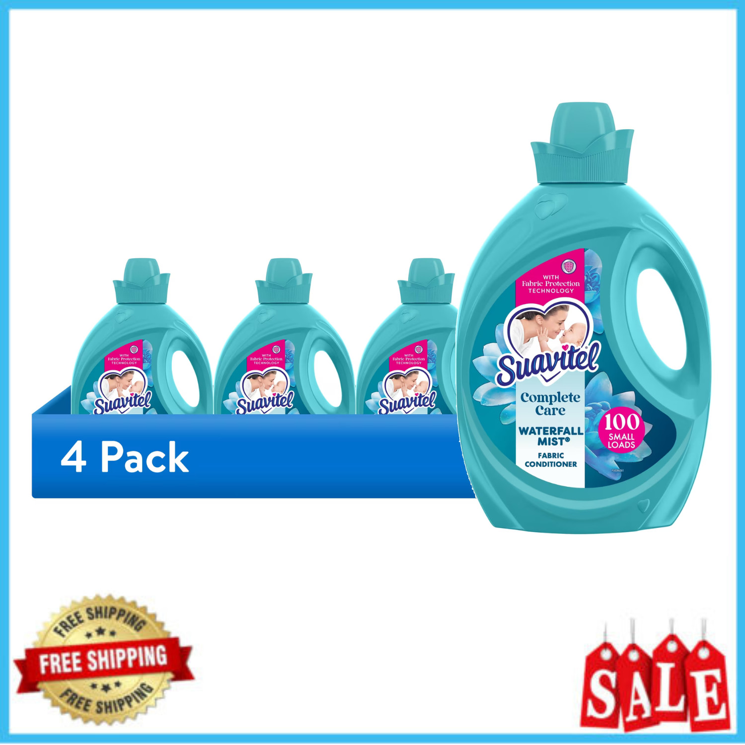 Suavitel Waterfall Mist Fabric Softener Conditioner 100oz 100 Loads, 4 Pack