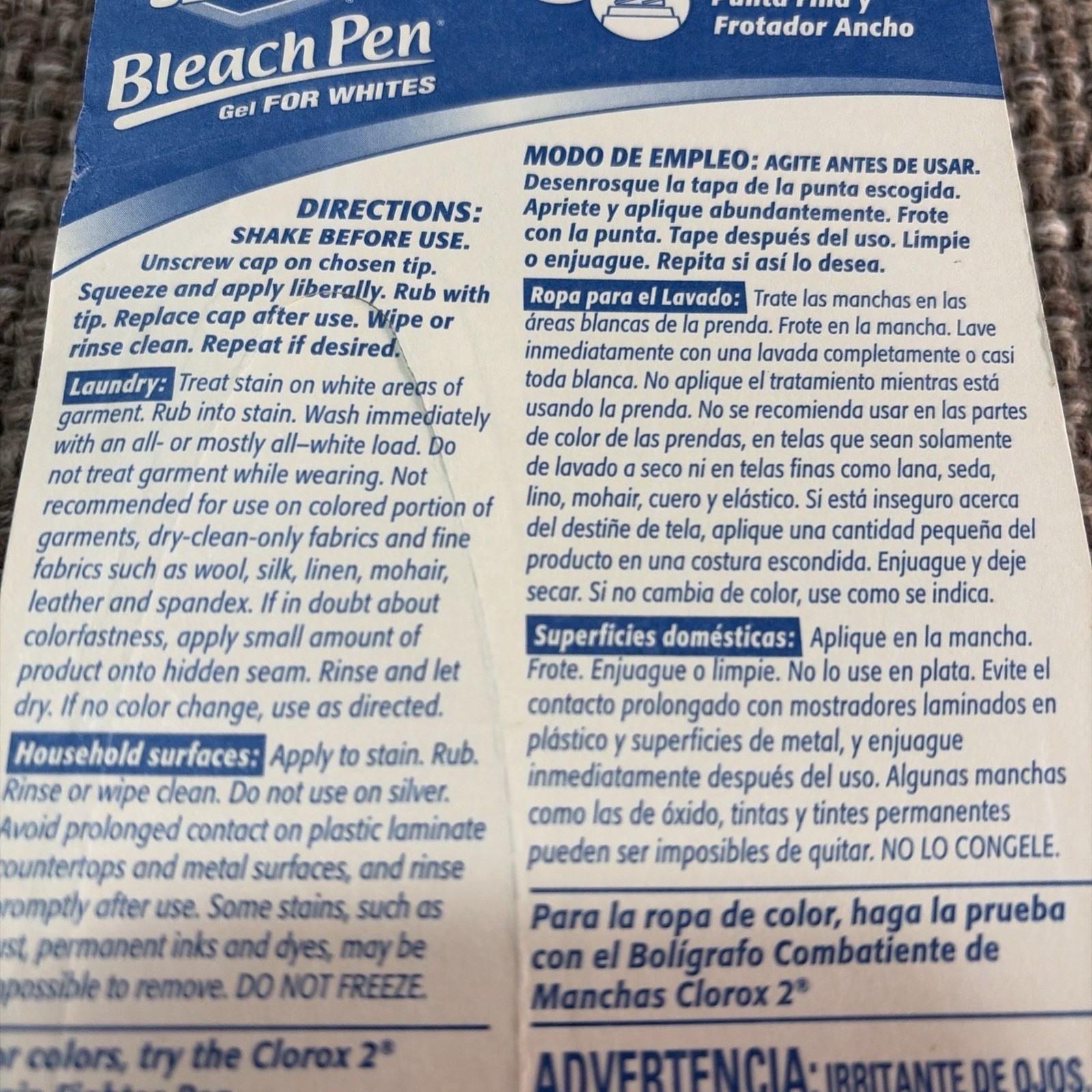 Clorox Bleach Pen Gel for Whites Laundry 2oz Dual-Tipped Discontinued New