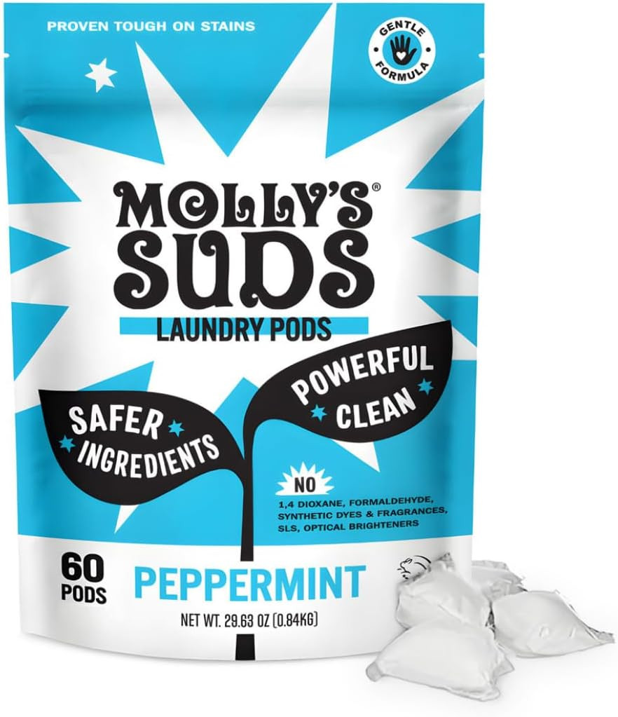Mollys Suds Laundry Detergent Pods 60ct Unscented Sensitive Skin Stain Wash