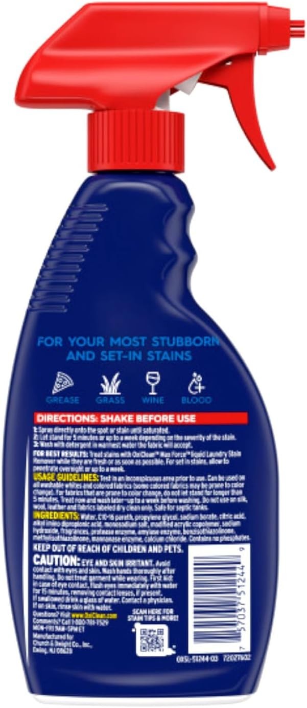 OxiClean Max Force Stain Remover Spray 60oz Kit 12oz + 48oz Refill Bottle