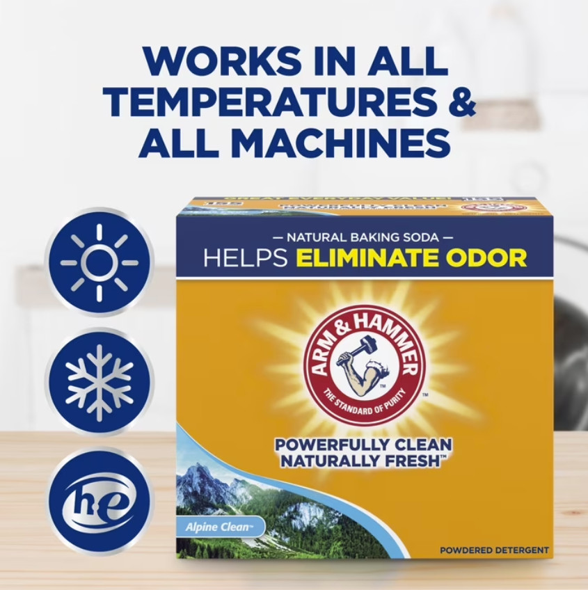 (3 Pack) ARM & HAMMER Powder Laundry Detergent, Alpine Clean, 9.56 lb, 155 Loads